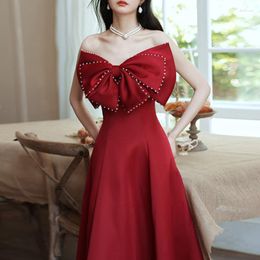 Party Dresses Big Bow Strapless Princess Wedding Dress Cross Lace Up Red Elegant Evening 2023 Slim Waist Women Vestidos