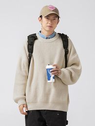 Men's Sweaters 2023 Winter Thick Needle Stripe Texture Wool Sweater Basic Solid Colour Pullover Loose Casual Coats Round Neck Knitwear