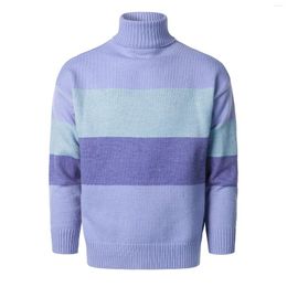 Men's Sweaters O-Neck High Collar Pullovers Sweater Long Sleeve Loose Chunky Knitted Male Jumper Contrast Color Streetwear Clothing