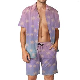 Men's Tracksuits Elegant Beach Men Sets Gradient Palm Print Hawaiian Casual Shirt Set Short-Sleeve Design Shorts Fitness Outdoor Suit Plus