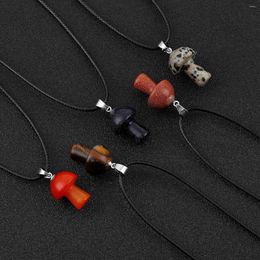 Pendant Necklaces 2PCS Healing Chakra Gemstone Mushroom Necklace 45cm Black Cord Women Men Quartz Crystal Rock Charm Choker In Gift Bags