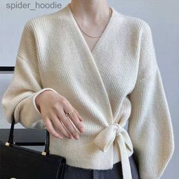 Women's Sweaters Knitted Cardigan Women Sweater V-Neck Lace-up Irregular Clothes Fashion Autumn Winter Casual Korean Chic Designer Cardigan L230925