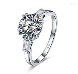 Cluster Rings Quality 14K White Gold Jewellery Ring For Women 2Ct D Moissanite Ladder Side Engagement Female G14K 585