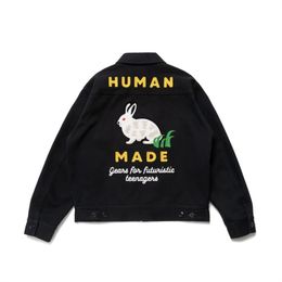 Men's Jackets HUMAN MADE Casual 2023 Autumn/Winter Japanese Vintage Rabbit Embroidery Couple Loose Lapel Zipper Coat 230925