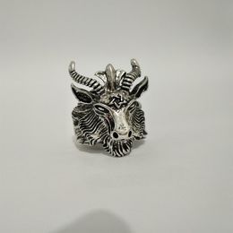 Retro Sheep Goat Horn Head Finger Ring Satan Worship Baphomet Aries Zodiac Wicca Star For Men Boy Gift Punk Biker Animal Jewelry255M