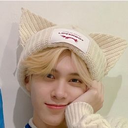 Beanie/Skull Caps Kpop Stray Kids HyunJin Hendery Same Beanies WAYV Leeknow Knitted Cat Ear Hat Fashion Cute Cap LoverBoy Casual Headgear 230925