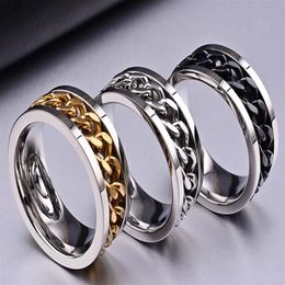 Stainless Steel chain circle Ring For Men Fashion Jewellery Classical Band Rings in black gold white Size USA size 7 8 9 10 11 12255m