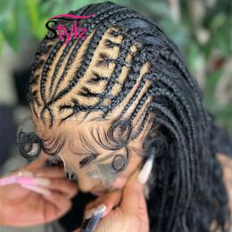 Peruvian 28'' Cornrow Braids Lace Wigs 13x4 Lace Frontal Wig Braided Curly Lace Front Wig With Baby Hair Frontal Afro Wig For Black Women