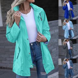 Women's Jackets Ladies Solid Hooded Slim Pocket Raincoat Trench Coat Teal Tunic Women S Camisoles Long Shirt