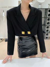 Women's Jackets 2023 Autumn Polo Collar Long Sleeve Gold Square Mouth Decoration Simple Little Suit Coat Trend