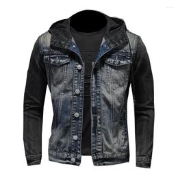 Men's Jackets 2023 Spring And Autumn High Quality Patchwork Hooded Single Breasted Slim Street Long Sleeve Denim Jacket