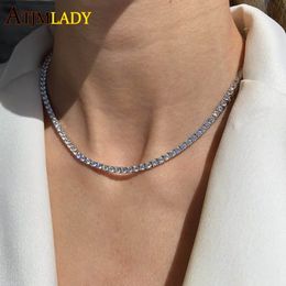 Chokers Thin 3mm CZ 1 Row Shiny Tennis Chain Necklace HipHop Iced Out Bling Cubic Zircon Choker Jewellery Gold Colour Plated For Women Men 230925