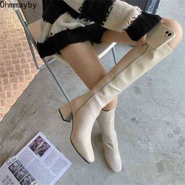 HBP Boots Women Warm Long Woman Knee High Booties Ladies Shoes Platform Thick Heel Pu Leather Soft Zipper Fashion Winter 220805