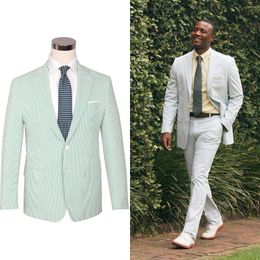 Men's Suits Green Suit 2 Pieces Blazer Pants One Button Peaked Lapel Business Pinstripes Formal Wedding Groom Tailored Costume Homme