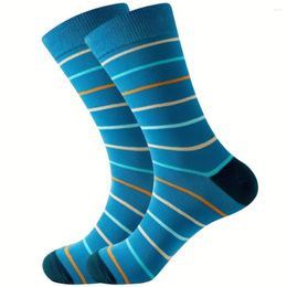 Men's Socks Personalized Color Blue Striped Cotton Blend Breathable And Comfortable Mid Tube