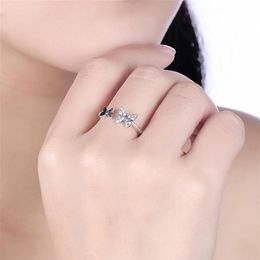 Cluster Rings YPAY 100% Real 925 Sterling Silver Dazzling Zircon Butterfly Open Finger For Women Fine Accessories Jewellery Gift YMR257E