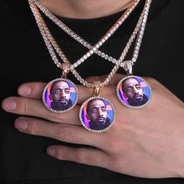 Hip Hop Solid core Iced Out Custom Picture Pendant Necklace with Rope Chain Charm Bling Jewellery For Men Women249O