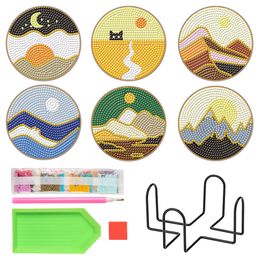 Diamond Painting 6Pcs 5D DIY Simple and stylish Landscapes Diamonds Painting Coaster Kit Diamonds Mosaic Cup Cushion Anti-scald Art Crafts Gift 230925