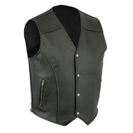 Men's Vests Men Fashion Casual Solid Colour Vest Motorcycle Fleet Punk Leather V-Neck Single Breasted Slim Fit Coat Black 2023