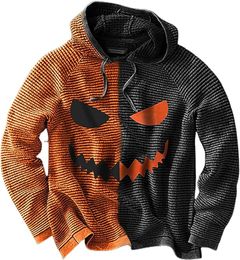 Men's Hoodies Sweatshirts Men Pullover Pumpkin Face Print Hoodie Fall Casual Long Sleeve Tracksuit Tops Streetwear Halloween Costume 230925