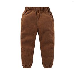 Trousers Little/big Kids Fall And Winter Girls Solid Colour Corduroy Elastic Waistband Ankles Pants With Pockets