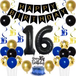 Other Event Party Supplies 16th Birthday Decoration for Boy Happy Birthday Banner Number 16 Balloon Hanging Swirls for Guys Sixteen Birthday Party Supplies 230923