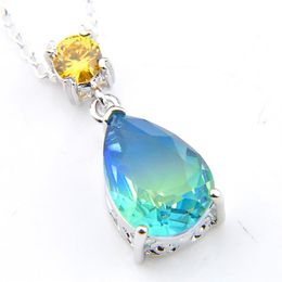 Luckyshine 12 piece lot Water Drop Bi Coloured Tourmaline Citrine Gems pendant NEW 925 Silver Necklaces Cz Pendants For Lady Gift269s