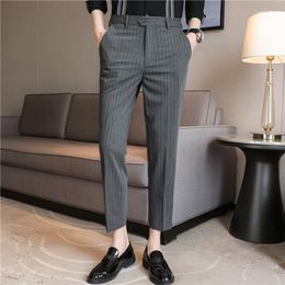 Men's Suits 2023 Summer Business Dress Pants Men Classic Stripes Slim Casual Suit Wedding Party Office Social Trousers Clothing