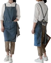 Cotton Denim Apron with Pockets for Women Chef Kitchen Cooking Gardening Painting