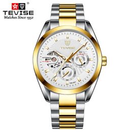 2021 New Fashion TEVISE Men Automatic Mechanical Watch Men Stainless steel Chronograph Wristwatch Male Clock Relogio Masculino247l