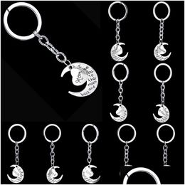 Key Rings Moon Heart Keychains Letters Keyrings Sier Car Chain Holder Fashion Pendant Jewellery Gift For Mom Dad Brother Sister Uncle Dr Dhiqe