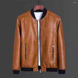 Men's Jackets Men Faux Leather Jacket Baseball Vintage Winter Windproof Stand Collar Motorcyle Cardigan Coat