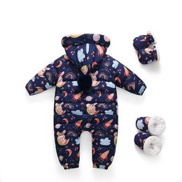 Down Coat Baby Thickened Jacket Moon Rabbit Navy Blue One-Piece Clothes Boys Girls Kids Hugging Crawling Newborn Suit Winter YQ230927