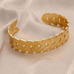 Bangle Vintage Leaves Open For Women Girl Stainless Steel Gold Colour Silver Adjustable Wedding Jewellery Gift