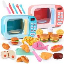 Kitchens Play Food Kid's Kitchen Toys Simulation Microwave Oven Educational Mini Pretend Cutting Role Playing Girls 230925
