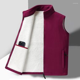 Men's Vests 2024 Autumn And Winter Clothes Faux Cashmere Vest Stand-up Collar All-Match Warm Polar Fleece Waistcoat