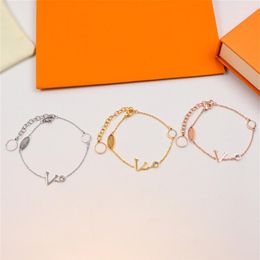 Shiny Diamond Pendant Charm Bracelets Designer Letters Rhinestone Bracelet Men Women Chain Bangles Couple Jewelry Whole230D