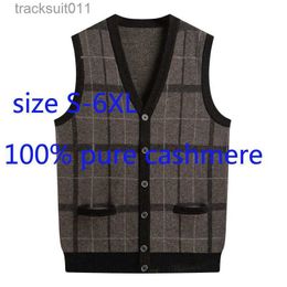 Men's Vests New Arrival Autumn Winter 100% Pure Cashmere Men Large V-neck Computer Knitted Thick Vest Sleeveless Plus Size S-3XL4XL5XL6XL L230925