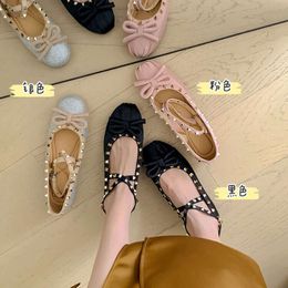 Valentine ballerinas tone-on-tone Ballet with flats Satin studs Sweet Flat Ballet Shoes Women's Bow Rivet Shoes shoes L9U38