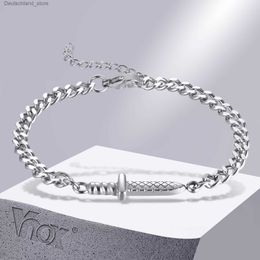 Charm Bracelets Vnox Cool Dagger Bracelets for Men Women Never Fade Stainless Steel Cuban Chain Bracelet Punk Rock Boy Sword Knife Wristband Q230925