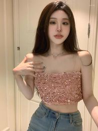 Women's Tanks Sexy Crop Tops Fashion Women Clothing Sequin Tunic Sling Vest 2023 Ropa Mujer Backless Summer Y2k Korean Temperament Camis