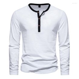 Men's T Shirts White Cotton Henley Shirt Men 2023 Brand Slim Fit Long Sleeve Button Down Work Wear Streetwear Casual Tops Tees