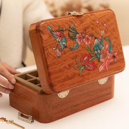 Jewellery Pouches Rosewood Chinese Solid Wood Handmade Retro Vintage Small Wooden Dowry Organiser Storage Box Packaging For Women With Key