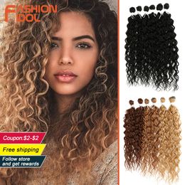 Human Hair Bulks FASHION IDOL Synthetic Hair Extensions Afro Kinky Curly Hair Bundles Ombre Blonde 24-28inch 6 Pcs Heat Resistant For Black Women 230925
