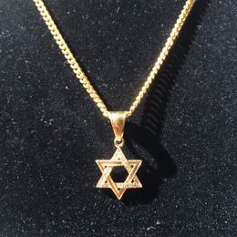 Men Stainless Steel Gold Star of David Necklace Hip hop Punk Style Classic Six-pointed Hexagram Pendant Necklace Chain Jewelry235a