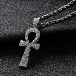 Iced Out Egyptian Ankh Key Pendant Necklace With Chain 2 Colours Fashion Mens Necklace Hip Hop Jewelry2425