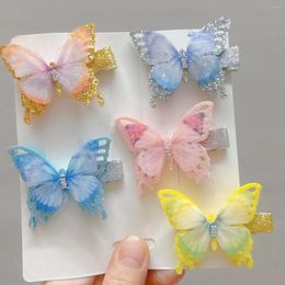 Hair Accessories 2pcs Cartoon Colourful Glitter Butterfly Clips Cute Hairpins For Girls Yarn Bows Hairgrip Barrettes