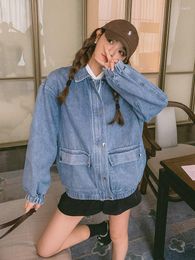 Women's Jackets Classic Vintage Zippered Denim Jacket For Women 2023 Autumn Long Sleeve Loose Casual Streetwear Hip Hop Coat Outerwear C122