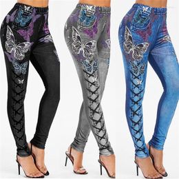 Active Pants 2023 Women's Imitation Jeans Yoga Stretchable Slim Fitness Leggings Denim Hips Tights Sports Pencil Casual