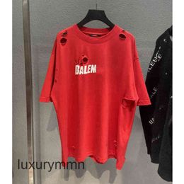 Italy Fashion Brand balencigss Trendy Men t Shirts Printing House Ceiling Art English Letters Pull Glue Burst Effect Couple Paris CSNG